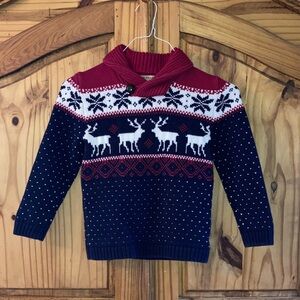 Boys British Khaki blue red reindeer button long sleeve sweater - size 7